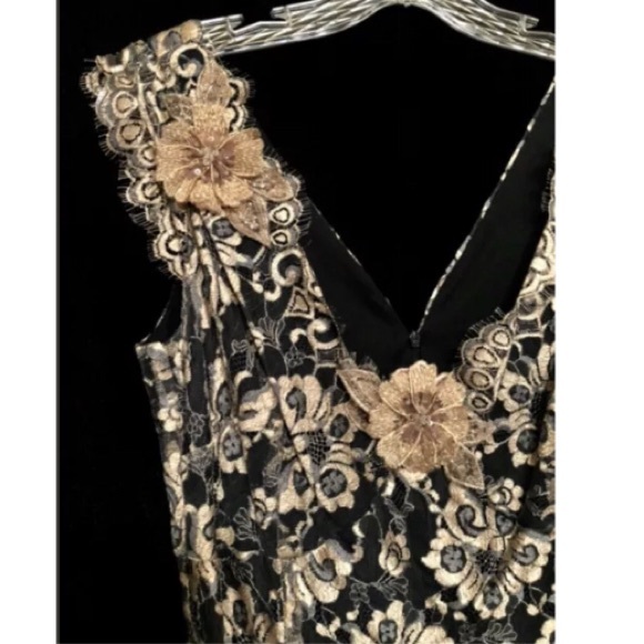 $224 BLACK LACE & GOLD SILK BROCADE DRESS NEW - Picture 4 of 8